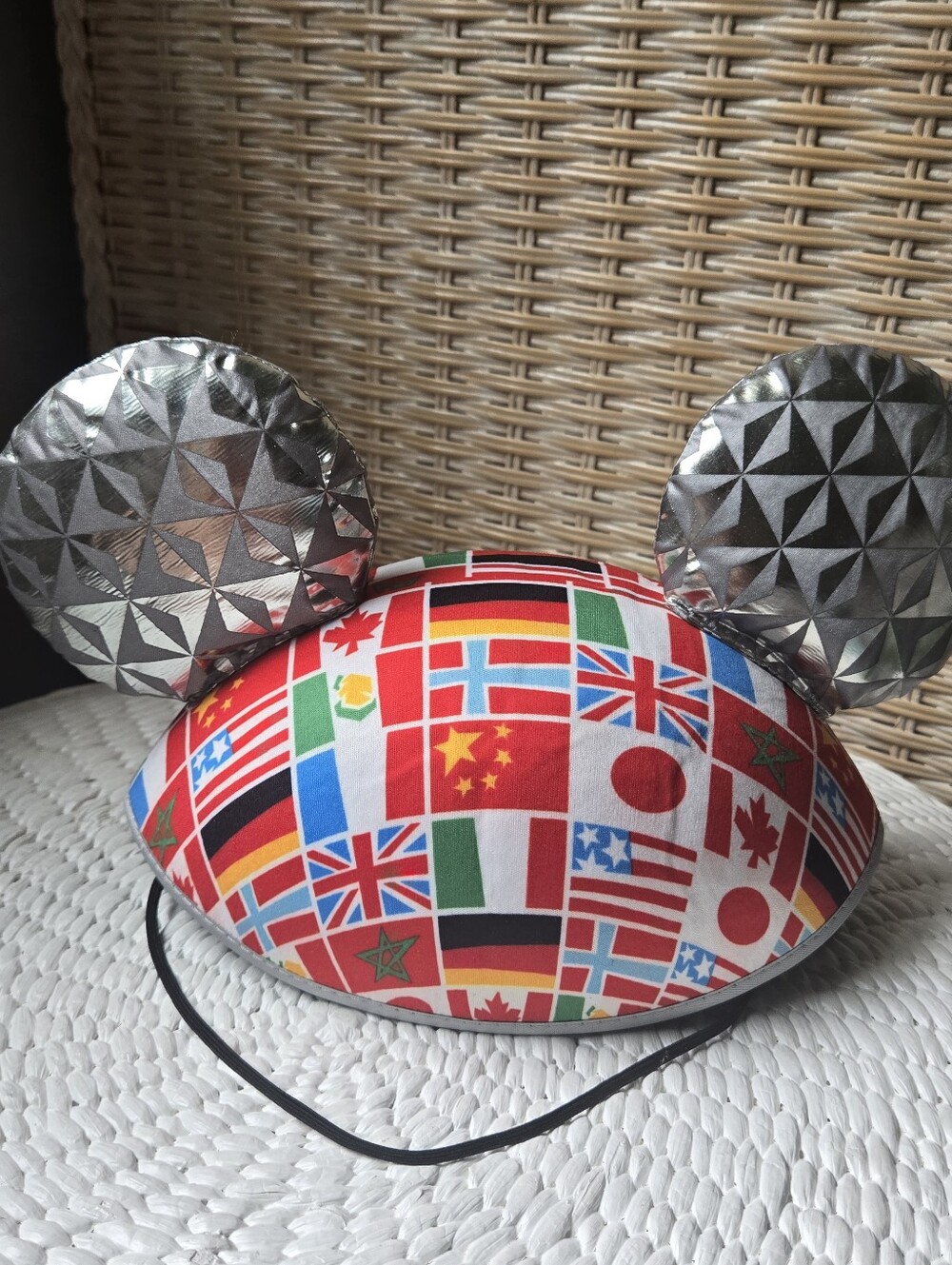 Disney Epcot International Flags Mouse Ear Unisex Hat Silver Spaceship Ears